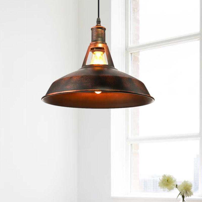 Metal Rust Pendant Light Fixture with Barn Shade 1 Bulb Rustic Style Hanging Lamp with Adjustable Cord, 10.5"/12"/15" Width Clearhalo 'Art Deco Pendants' 'Cast Iron' 'Ceiling Lights' 'Ceramic' 'Crystal' 'Industrial Pendants' 'Industrial' 'Metal' 'Middle Century Pendants' 'Pendant Lights' 'Pendants' 'Tiffany' Lighting' 679056