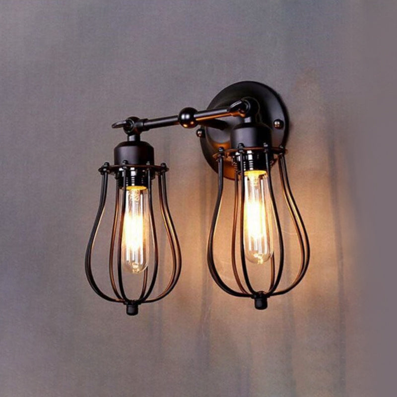 Industrial Style Caged Wall Sconce Lighting with Bulb Shade 2 Lights Metal Mini Wall Light in Copper/Aged Silver Clearhalo 'Art deco wall lights' 'Cast Iron' 'Glass' 'Industrial wall lights' 'Industrial' 'Middle century wall lights' 'Modern' 'Rustic wall lights' 'Tiffany' 'Traditional wall lights' 'Wall Lamps & Sconces' 'Wall Lights' Lighting' 679079