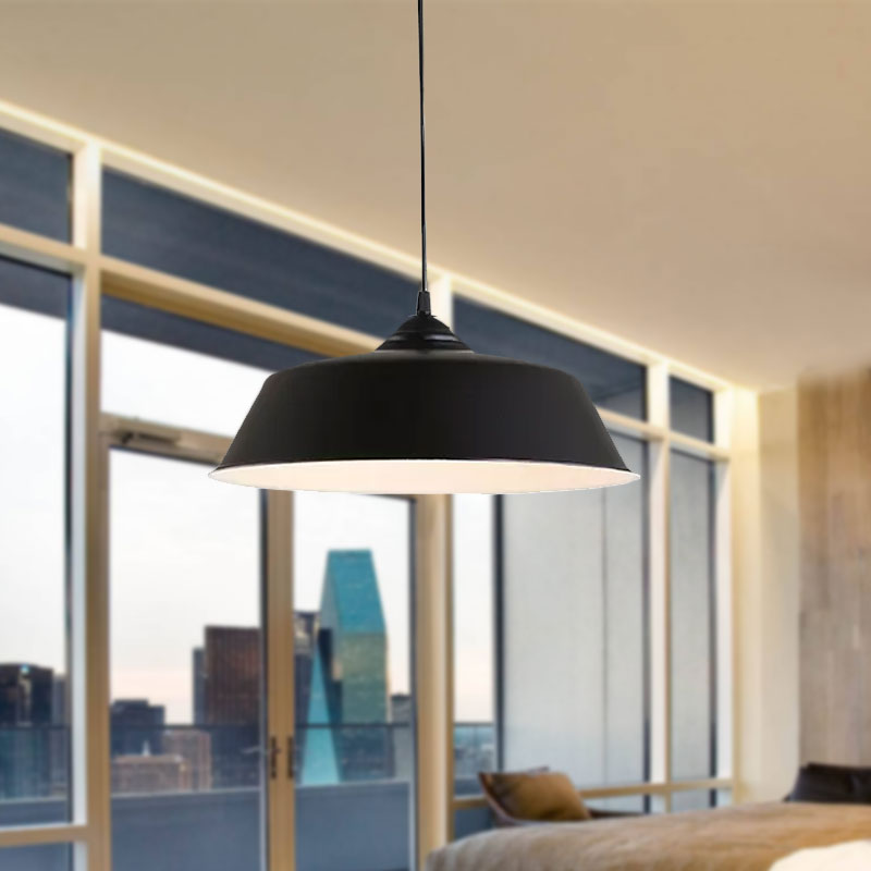 Metallic Black Finish Ceiling Lamp Barn Shade 1 Head Retro Industrial Hanging Pendant Light for Restaurant, 10"/14" Wide Clearhalo 'Art Deco Pendants' 'Black' 'Cast Iron' 'Ceiling Lights' 'Ceramic' 'Crystal' 'Industrial Pendants' 'Industrial' 'Metal' 'Middle Century Pendants' 'Pendant Lights' 'Pendants' 'Rustic Pendants' 'Tiffany' Lighting' 679136