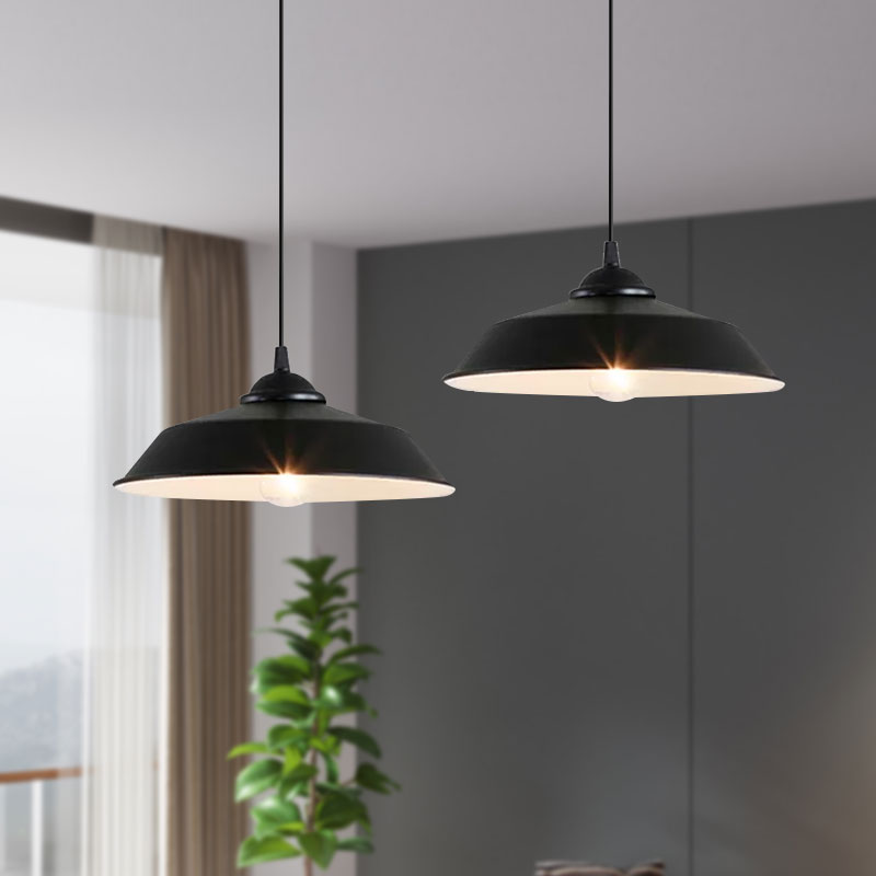 Metallic Black Finish Ceiling Lamp Barn Shade 1 Head Retro Industrial Hanging Pendant Light for Restaurant, 10"/14" Wide Clearhalo 'Art Deco Pendants' 'Black' 'Cast Iron' 'Ceiling Lights' 'Ceramic' 'Crystal' 'Industrial Pendants' 'Industrial' 'Metal' 'Middle Century Pendants' 'Pendant Lights' 'Pendants' 'Rustic Pendants' 'Tiffany' Lighting' 679137