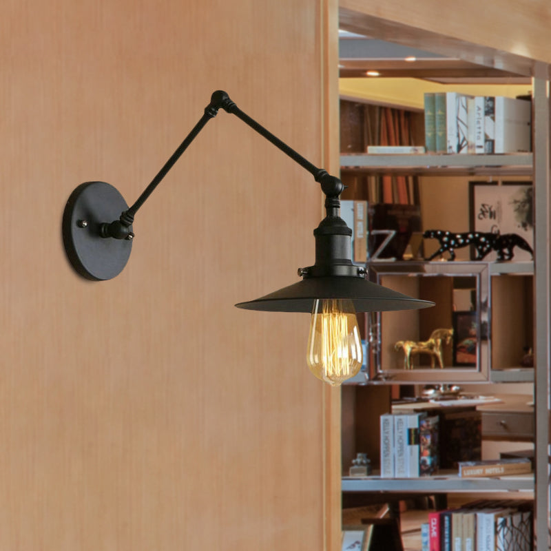 Metal Black/Rust Wall Mount Light Flat Shade 1 Bulb Industrial Style Wall Lamp with Swing Arm Clearhalo 'Art deco wall lights' 'Cast Iron' 'Glass' 'Industrial wall lights' 'Industrial' 'Middle century wall lights' 'Modern' 'Rustic wall lights' 'Tiffany' 'Traditional wall lights' 'Wall Lamps & Sconces' 'Wall Lights' Lighting' 679145