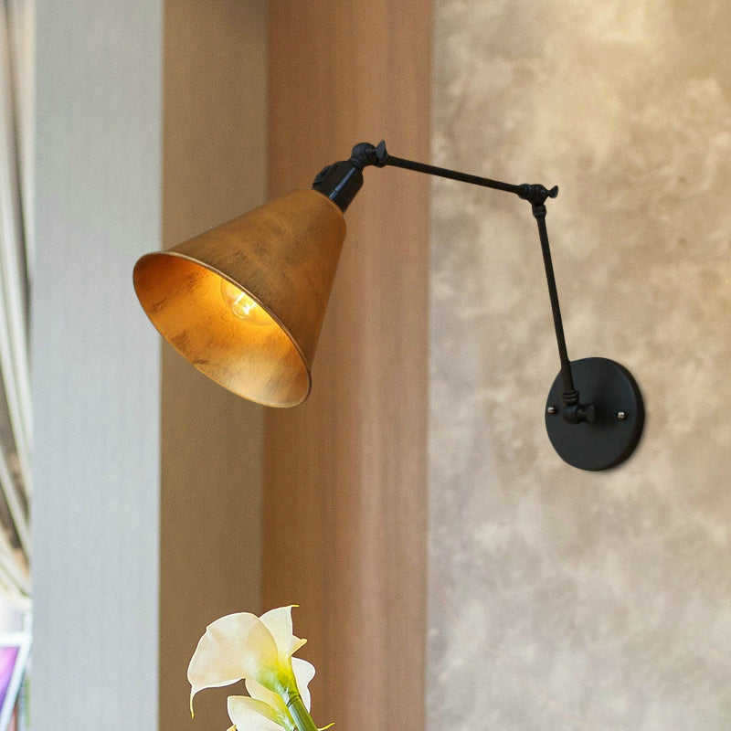 Cone Dining Table Wall Sconce Antique Stylish Wrought Iron 1 Head Black/White Wall Mount Light Clearhalo 'Art deco wall lights' 'Cast Iron' 'Glass' 'Industrial wall lights' 'Industrial' 'Middle century wall lights' 'Modern' 'Rustic wall lights' 'Tiffany' 'Traditional wall lights' 'Wall Lamps & Sconces' 'Wall Lights' Lighting' 679152