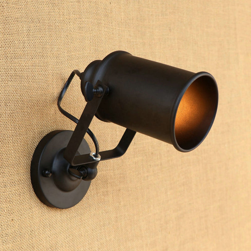 Cylinder Metallic Sconce Lighting Antique Style 1 Light Living Room Wall Mounted Light in Black/Rust Clearhalo 'Art deco wall lights' 'Cast Iron' 'Glass' 'Industrial wall lights' 'Industrial' 'Middle century wall lights' 'Modern' 'Rustic wall lights' 'Tiffany' 'Traditional wall lights' 'Wall Lamps & Sconces' 'Wall Lights' Lighting' 679166