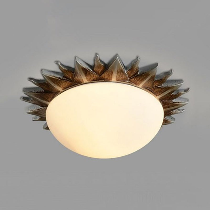 Black One Light Ceiling Lighting Vintage Retro Opal Glass Sunburst Flush Fixture for Living Room, 9"/15" Wide Clearhalo 'Ceiling Lights' 'Close To Ceiling Lights' 'Close to ceiling' 'Flush mount' 'Industrial Flush Mount' Lighting' 679232