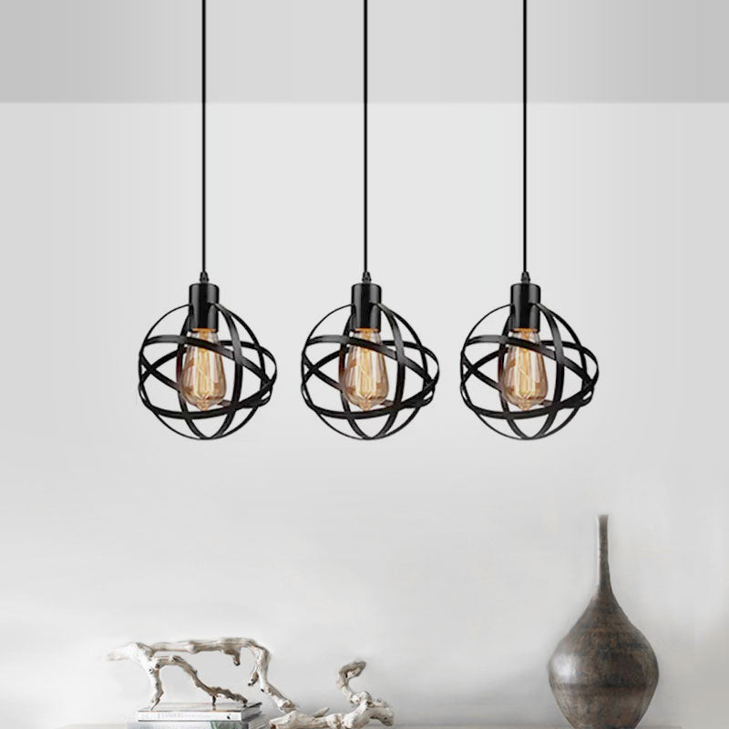 3 Lights Spherical Pendant Light Fixture Industrial Black Metal Hanging Light with Wire Guard for Dining Room Clearhalo 'Art Deco Pendants' 'Black' 'Cast Iron' 'Ceiling Lights' 'Ceramic' 'Crystal' 'Industrial Pendants' 'Industrial' 'Metal' 'Middle Century Pendants' 'Pendant Lights' 'Pendants' 'Rustic Pendants' 'Tiffany' Lighting' 679236