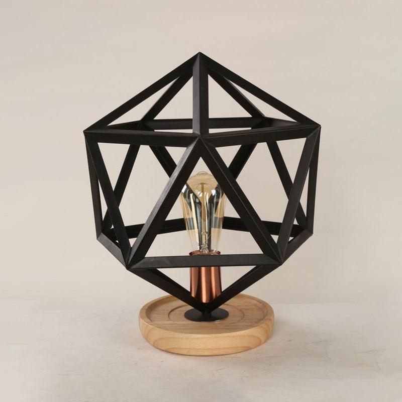 1 Bulb Table Lamp Industrial Stylish Pear/Barrel Shade Metal and Wood Task Lamp with Wire Guard in Black for Bedroom Clearhalo 'Lamps' 'Table Lamps' Lighting' 679249