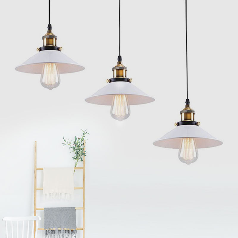 White Conic Ceiling Pendant Industrial Style Metallic 3 Heads Indoor Hanging Light with Linear/Round Canopy Clearhalo 'Art Deco Pendants' 'Cast Iron' 'Ceiling Lights' 'Ceramic' 'Crystal' 'Industrial Pendants' 'Industrial' 'Metal' 'Middle Century Pendants' 'Pendant Lights' 'Pendants' 'Tiffany' Lighting' 679321