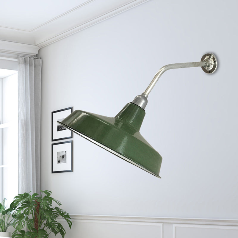 Barn Shade Living Room Wall Lighting Vintage Stylish Metallic 1 Bulb Green Wall Sconce, 14"/16" Diameter Clearhalo 'Art deco wall lights' 'Cast Iron' 'Glass' 'Industrial wall lights' 'Industrial' 'Middle century wall lights' 'Modern' 'Rustic wall lights' 'Tiffany' 'Traditional wall lights' 'Wall Lamps & Sconces' 'Wall Lights' Lighting' 679386