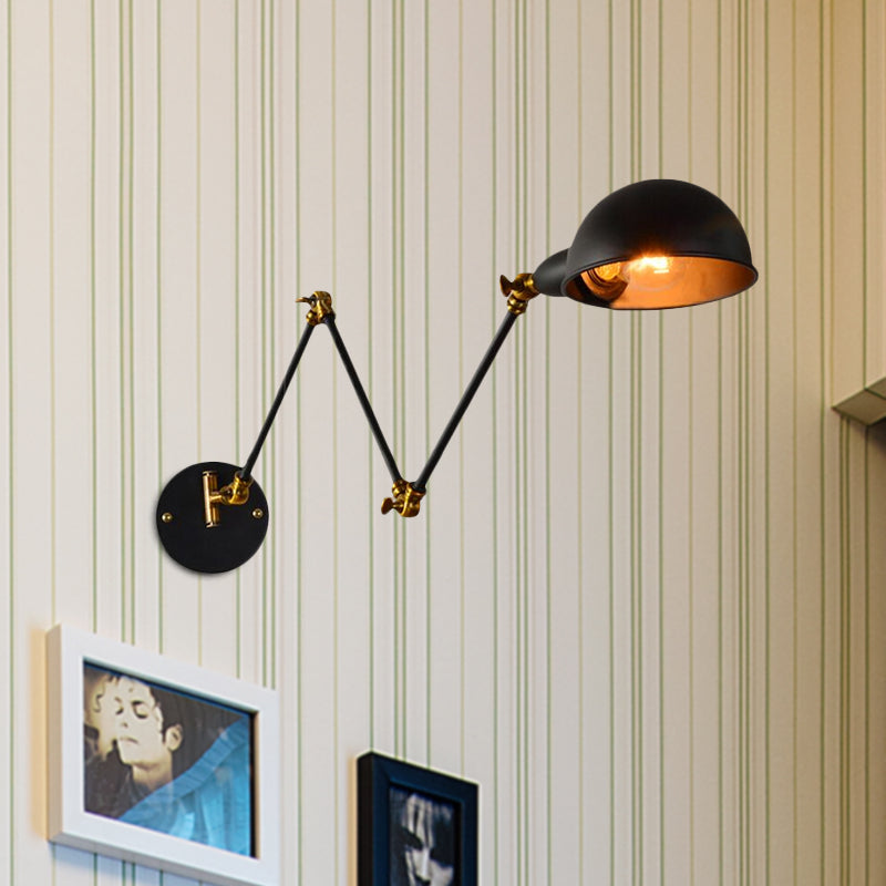 Dome Shade Bedroom Wall Light Sconce Industrial Metal 1 Head Black Reading Wall Lamp with Adjustable Arm Clearhalo 'Art deco wall lights' 'Cast Iron' 'Glass' 'Industrial wall lights' 'Industrial' 'Middle century wall lights' 'Modern' 'Rustic wall lights' 'Tiffany' 'Traditional wall lights' 'Wall Lamps & Sconces' 'Wall Lights' Lighting' 679458