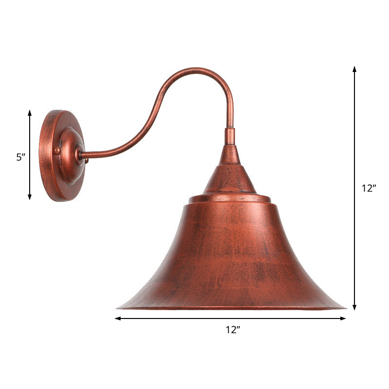 Metal Black/Rust Sconce Light Cone Shade 1-Light Industrial Wall Mounted Lighting with Gooseneck Clearhalo 'Art deco wall lights' 'Cast Iron' 'Glass' 'Industrial wall lights' 'Industrial' 'Middle century wall lights' 'Modern' 'Rustic wall lights' 'Tiffany' 'Traditional wall lights' 'Wall Lamps & Sconces' 'Wall Lights' Lighting' 679476