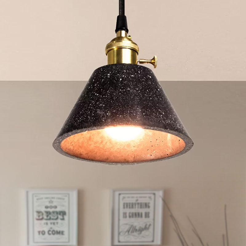 Concrete Tapered Shade Hanging Lamp Industrial 1 Light Indoor Pendant Light with Terrazzo Design in Black Clearhalo 'Art Deco Pendants' 'Black' 'Cast Iron' 'Ceiling Lights' 'Ceramic' 'Crystal' 'Industrial Pendants' 'Industrial' 'Metal' 'Middle Century Pendants' 'Pendant Lights' 'Pendants' 'Rustic Pendants' 'Tiffany' Lighting' 679511