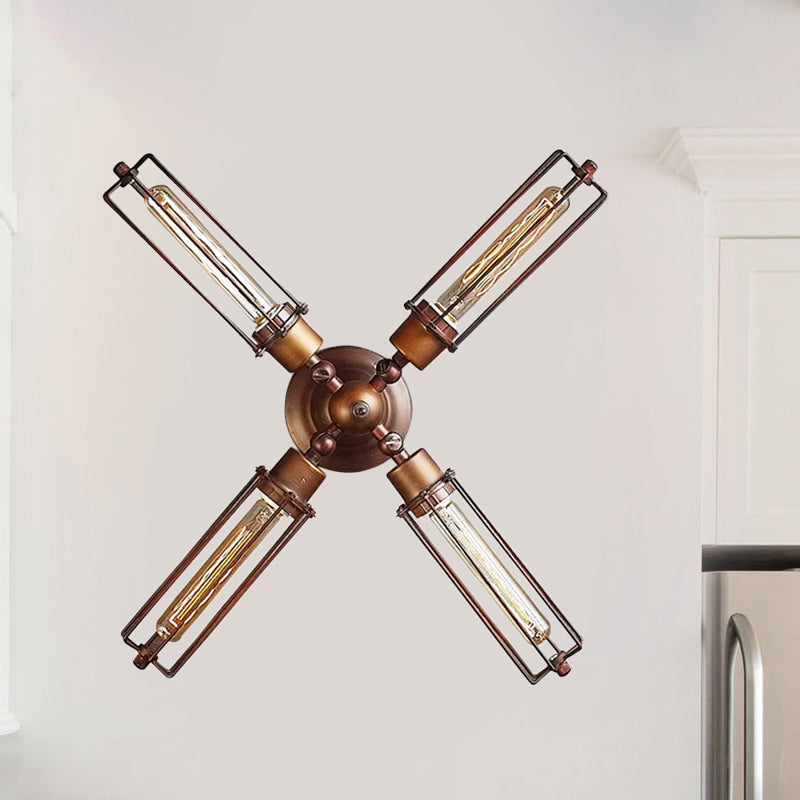 1/2/4-Light Cage Wall Sconce Lighting with Tube Shape Industrial Bronze Wrought Iron Wall Lamp for Dining Table Clearhalo 'Art deco wall lights' 'Cast Iron' 'Glass' 'Industrial wall lights' 'Industrial' 'Middle century wall lights' 'Modern' 'Rustic wall lights' 'Tiffany' 'Traditional wall lights' 'Wall Lamps & Sconces' 'Wall Lights' Lighting' 679587
