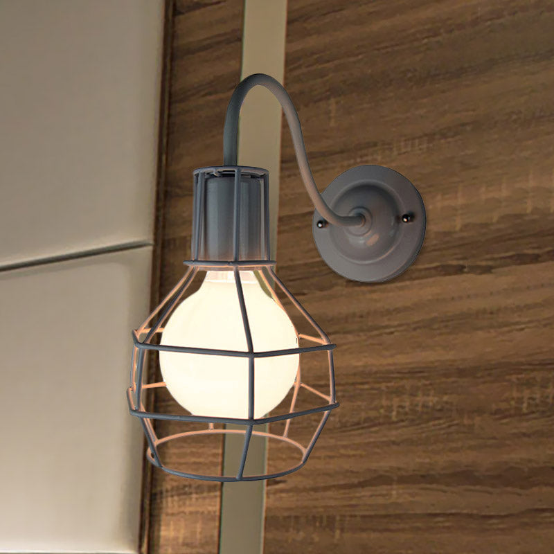 Metallic Black/Bronze Wall Lighting Global Cage 1 Head Vintage Industrial Wall Lamp with Gooseneck Arm Clearhalo 'Art deco wall lights' 'Cast Iron' 'Glass' 'Industrial wall lights' 'Industrial' 'Middle century wall lights' 'Modern' 'Rustic wall lights' 'Tiffany' 'Traditional wall lights' 'Wall Lamps & Sconces' 'Wall Lights' Lighting' 679596