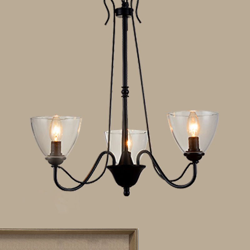 3/5/6-Light Tapered Chandelier Modern Black Clear Glass Pendant Light Fixture for Living Room Clearhalo 'Ceiling Lights' 'Chandeliers' 'Clear' 'Glass shade' 'Glass' 'Industrial Chandeliers' 'Industrial' 'Middle Century Chandeliers' 'Modern' 'Tiffany' 'Traditional Chandeliers' Lighting' 679609