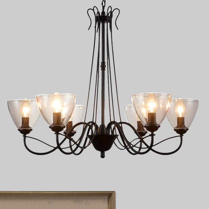 3/5/6-Light Tapered Chandelier Modern Black Clear Glass Pendant Light Fixture for Living Room Clearhalo 'Ceiling Lights' 'Chandeliers' 'Clear' 'Glass shade' 'Glass' 'Industrial Chandeliers' 'Industrial' 'Middle Century Chandeliers' 'Modern' 'Tiffany' 'Traditional Chandeliers' Lighting' 679611