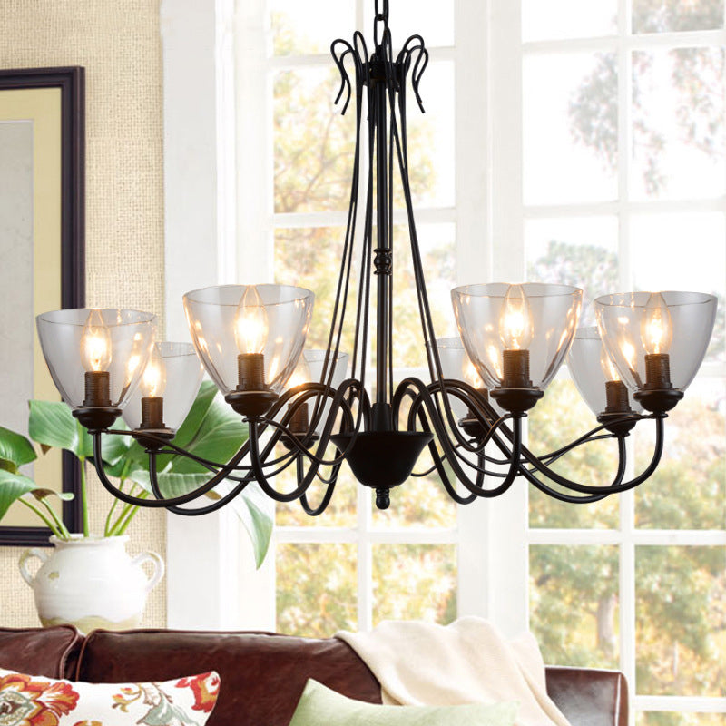 3/5/6-Light Tapered Chandelier Modern Black Clear Glass Pendant Light Fixture for Living Room Clearhalo 'Ceiling Lights' 'Chandeliers' 'Clear' 'Glass shade' 'Glass' 'Industrial Chandeliers' 'Industrial' 'Middle Century Chandeliers' 'Modern' 'Tiffany' 'Traditional Chandeliers' Lighting' 679612