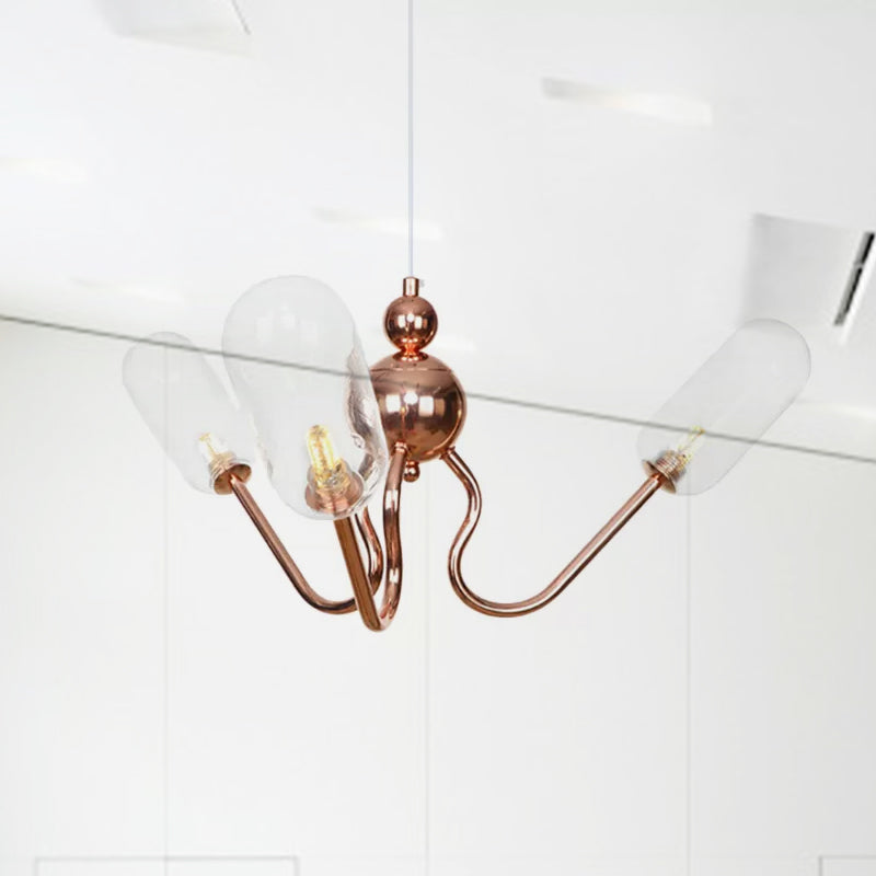 3-Light Clear/Amber Glass Hanging Chandelier Industrial Copper Globe/Tubular Dining Room Pendant Light Fixture Clearhalo 'Cast Iron' 'Ceiling Lights' 'Chandeliers' 'Clear' 'Industrial Chandeliers' 'Industrial' 'Metal' 'Middle Century Chandeliers' 'Modern' 'Rustic Chandeliers' 'Tiffany' 'Traditional Chandeliers' Lighting' 679619