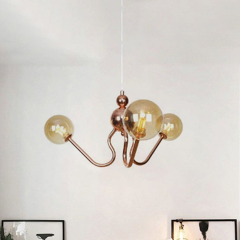 3-Light Clear/Amber Glass Hanging Chandelier Industrial Copper Globe/Tubular Dining Room Pendant Light Fixture Clearhalo 'Cast Iron' 'Ceiling Lights' 'Chandeliers' 'Clear' 'Industrial Chandeliers' 'Industrial' 'Metal' 'Middle Century Chandeliers' 'Modern' 'Rustic Chandeliers' 'Tiffany' 'Traditional Chandeliers' Lighting' 679620