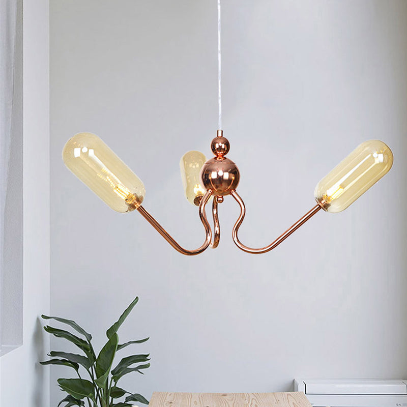 3-Light Clear/Amber Glass Hanging Chandelier Industrial Copper Globe/Tubular Dining Room Pendant Light Fixture Clearhalo 'Cast Iron' 'Ceiling Lights' 'Chandeliers' 'Clear' 'Industrial Chandeliers' 'Industrial' 'Metal' 'Middle Century Chandeliers' 'Modern' 'Rustic Chandeliers' 'Tiffany' 'Traditional Chandeliers' Lighting' 679621