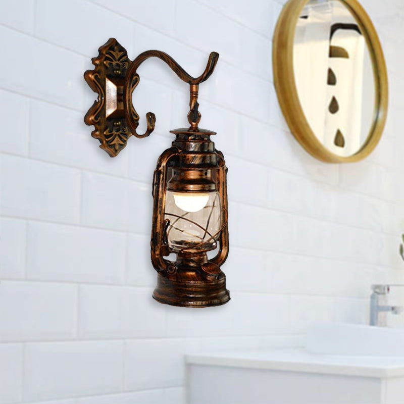 Antique Bronze Kerosene Wall Lighting Industrial Clear Glass 1 Light Living Room Sconce Light Fixture, 13"/14"/16" Clearhalo 'Art deco wall lights' 'Cast Iron' 'Glass' 'Industrial wall lights' 'Industrial' 'Middle century wall lights' 'Modern' 'Rustic wall lights' 'Tiffany' 'Traditional wall lights' 'Wall Lamps & Sconces' 'Wall Lights' Lighting' 679638