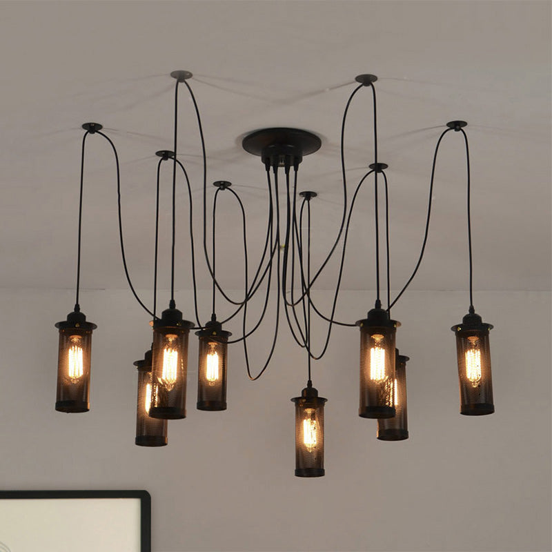 3/8 Bulbs Pendant Light with Cylinder Mesh Shade Metal Vintage Stylish Kitchen Ceiling Fixture in Black, Round/Linear Canopy Clearhalo 'Art Deco Pendants' 'Black' 'Cast Iron' 'Ceiling Lights' 'Ceramic' 'Crystal' 'Industrial Pendants' 'Industrial' 'Metal' 'Middle Century Pendants' 'Pendant Lights' 'Pendants' 'Rustic Pendants' 'Tiffany' Lighting' 679752
