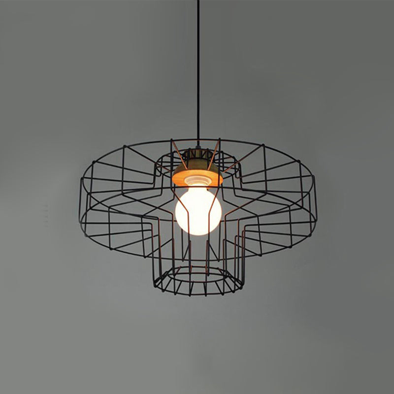 1 Head Hanging Pendant Light with Barrel/Cylinder Cage Shade Metal Retro Style Bedroom Hanging Lamp in Black Clearhalo 'Art Deco Pendants' 'Black' 'Cast Iron' 'Ceiling Lights' 'Ceramic' 'Crystal' 'Industrial Pendants' 'Industrial' 'Metal' 'Middle Century Pendants' 'Pendant Lights' 'Pendants' 'Rustic Pendants' 'Tiffany' Lighting' 679756