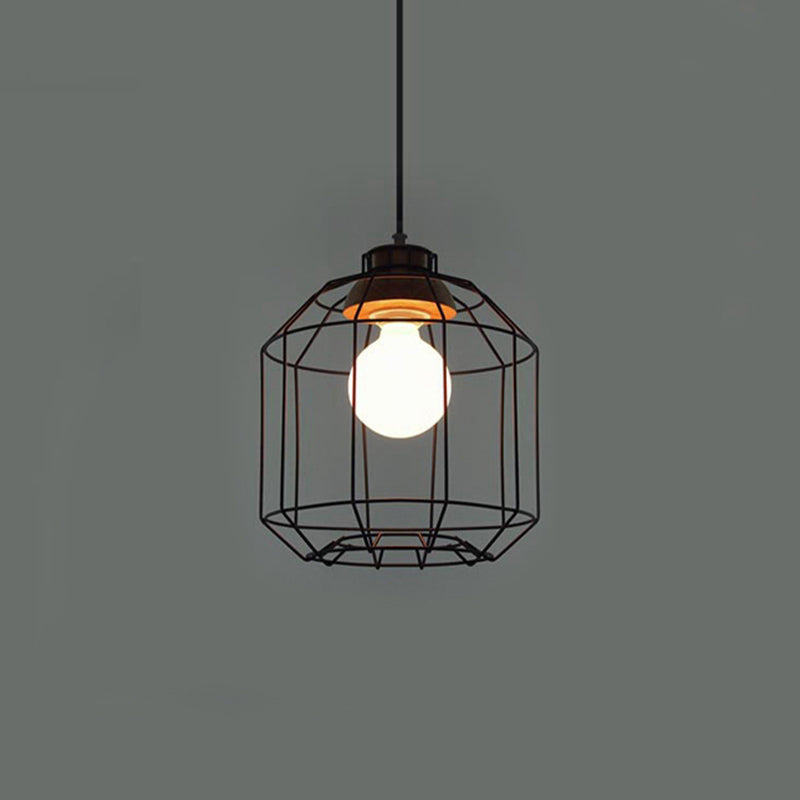 1 Head Hanging Pendant Light with Barrel/Cylinder Cage Shade Metal Retro Style Bedroom Hanging Lamp in Black Clearhalo 'Art Deco Pendants' 'Black' 'Cast Iron' 'Ceiling Lights' 'Ceramic' 'Crystal' 'Industrial Pendants' 'Industrial' 'Metal' 'Middle Century Pendants' 'Pendant Lights' 'Pendants' 'Rustic Pendants' 'Tiffany' Lighting' 679759