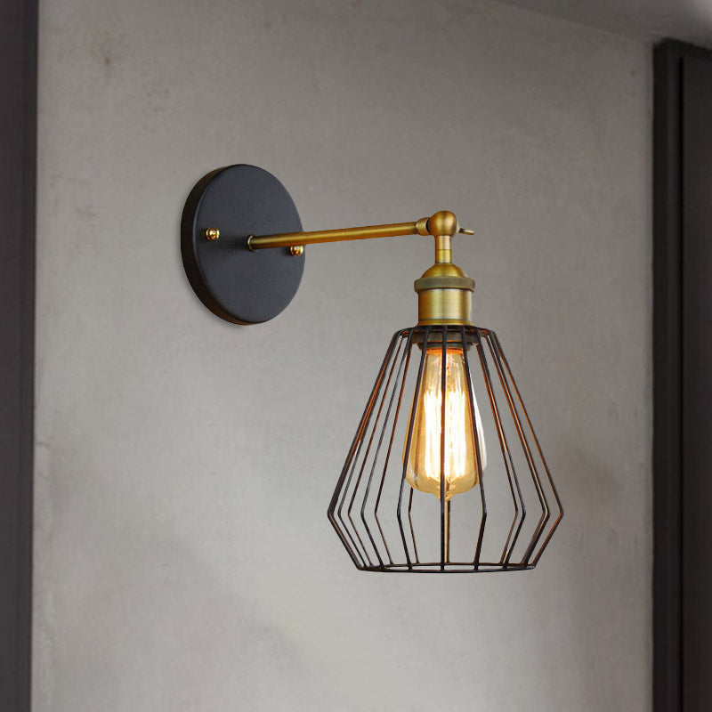 1 Head Cylinder/Teardrop Caged Wall Mount Lighting Industrial Black Metal Mini Wall Light Fixture for Bedroom Clearhalo 'Art deco wall lights' 'Cast Iron' 'Glass' 'Industrial wall lights' 'Industrial' 'Middle century wall lights' 'Modern' 'Rustic wall lights' 'Tiffany' 'Traditional wall lights' 'Wall Lamps & Sconces' 'Wall Lights' Lighting' 679788
