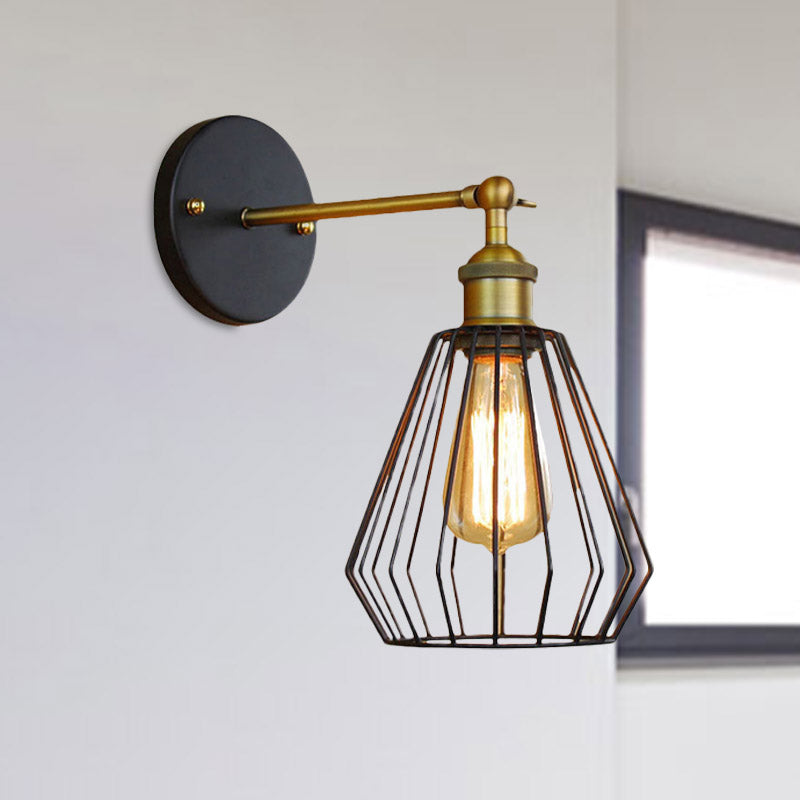 1 Head Cylinder/Teardrop Caged Wall Mount Lighting Industrial Black Metal Mini Wall Light Fixture for Bedroom Clearhalo 'Art deco wall lights' 'Cast Iron' 'Glass' 'Industrial wall lights' 'Industrial' 'Middle century wall lights' 'Modern' 'Rustic wall lights' 'Tiffany' 'Traditional wall lights' 'Wall Lamps & Sconces' 'Wall Lights' Lighting' 679789