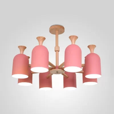 Candy Colored Goblet Chandelier Macaron Loft Wood Hanging Light for Kid Bedroom 8 Pink Clearhalo 'Ceiling Lights' 'Chandeliers' Lighting' options 68562_1962e637-40cf-4cf4-93bd-dfa58af4d838
