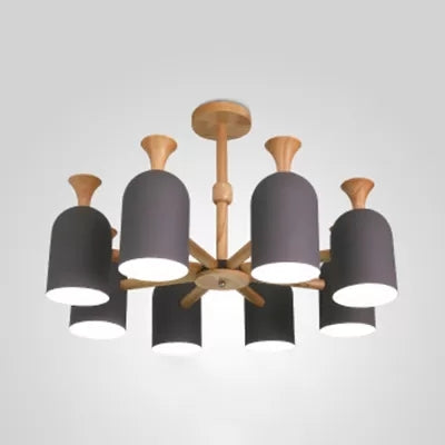 Candy Colored Goblet Chandelier Macaron Loft Wood Hanging Light for Kid Bedroom 8 Grey Clearhalo 'Ceiling Lights' 'Chandeliers' Lighting' options 68565_9924bbd6-73d5-4ac6-ad7a-77df9a15e42f