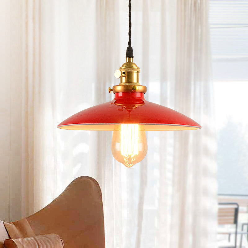 Industrial Style Bowl Pendant Lamp 10"/12.5" Wide 1 Light Metal Hanging Light in Black/White/Red over Table Red Clearhalo 'Art Deco Pendants' 'Black' 'Cast Iron' 'Ceiling Lights' 'Ceramic' 'Crystal' 'Industrial Pendants' 'Industrial' 'Metal' 'Middle Century Pendants' 'Pendant Lights' 'Pendants' 'Rustic Pendants' 'Tiffany' Lighting' 69231
