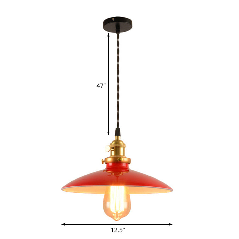 Industrial Style Bowl Pendant Lamp 10"/12.5" Wide 1 Light Metal Hanging Light in Black/White/Red over Table Clearhalo 'Art Deco Pendants' 'Black' 'Cast Iron' 'Ceiling Lights' 'Ceramic' 'Crystal' 'Industrial Pendants' 'Industrial' 'Metal' 'Middle Century Pendants' 'Pendant Lights' 'Pendants' 'Rustic Pendants' 'Tiffany' Lighting' 69235