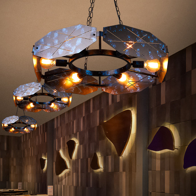 Retro Oval Panel Chandelier Metal Suspension Light in Antique Black for Restaurant 6 Black Clearhalo 'Ceiling Lights' 'Chandeliers' Lighting' options 69493_ff334b9c-44b6-4b4f-a3c7-cae2974066a9