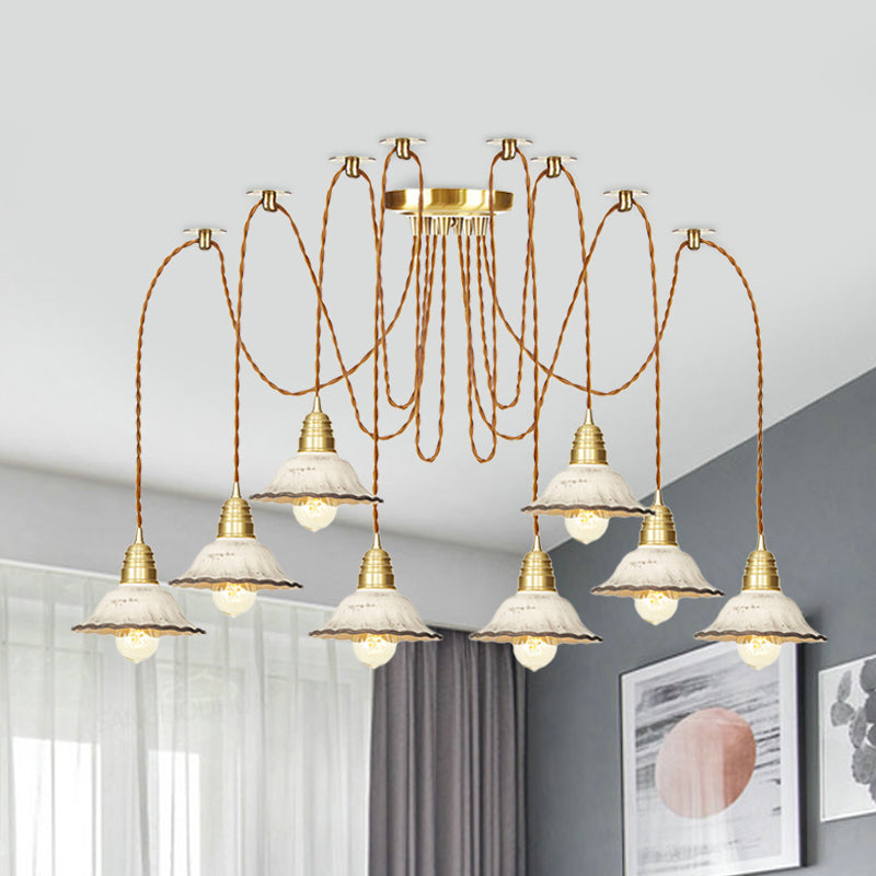 2/4/6 Bulbs Scalloped Multi Light Pendant Traditional Gold Ceramics Swag Hanging Lamp Kit 8 Gold Clearhalo 'Ceiling Lights' 'Pendant Lights' 'Pendants' Lighting' 701991_0e18ae50-0017-4551-9335-9d1469d40046