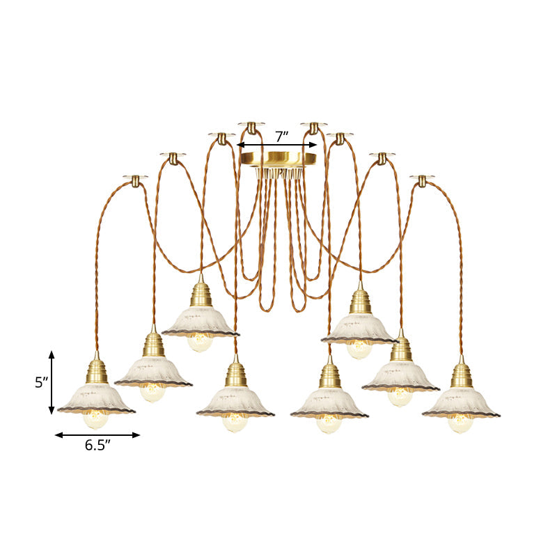 2/4/6 Bulbs Scalloped Multi Light Pendant Traditional Gold Ceramics Swag Hanging Lamp Kit Clearhalo 'Ceiling Lights' 'Pendant Lights' 'Pendants' Lighting' 701995