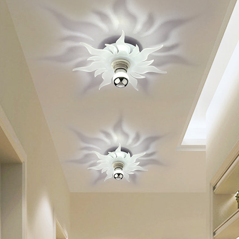1-Light Corridor Semi Flush Mount Nordic White LED Flush Lamp Fixture with Sunflower Acrylic Shade, White/Warm Light Clearhalo 'Ceiling Lights' 'Close To Ceiling Lights' 'Close to ceiling' 'Semi-flushmount' Lighting' 702063