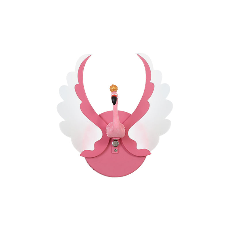 Swan Iron Wall Light Sconce Cartoon White/Pink Finish LED Wall Lamp Fixture with Acrylic Wing in White/Warm Light Clearhalo 'Wall Lamps & Sconces' 'Wall Lights' Lighting' 702089