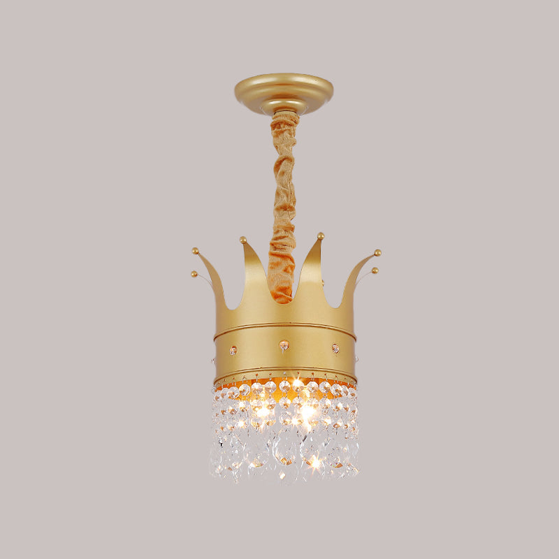 Gold Finish Crown-Like Ceiling Chandelier Kids 2/4/5 Bulbs Metal Suspension Light with Crystal Accent Clearhalo 'Ceiling Lights' 'Chandeliers' Lighting' options 702409