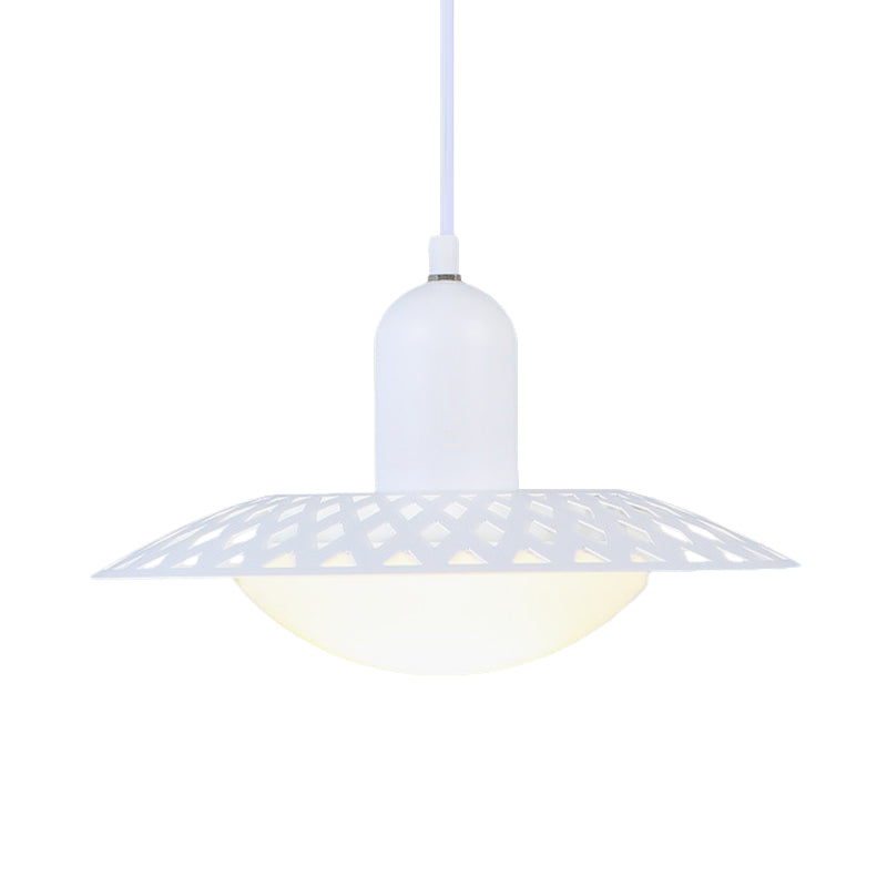 White Finish Hollowed Dosa Pendant Modern 1 Head Metal Ceiling Lamp with Dome Acrylic Shade, 12"/16" W Clearhalo 'Ceiling Lights' 'Modern Pendants' 'Modern' 'Pendant Lights' 'Pendants' Lighting' 702513
