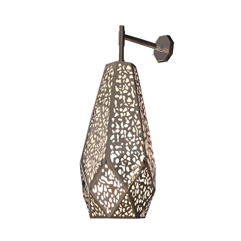 Chrome Finish Diamond Wall Sconce Modern 1 Head Stainless Steel Wall Mount Light with Hollow Out Design Clearhalo 'Cast Iron' 'Glass' 'Industrial' 'Modern wall lights' 'Modern' 'Tiffany' 'Traditional wall lights' 'Wall Lamps & Sconces' 'Wall Lights' Lighting' 702636