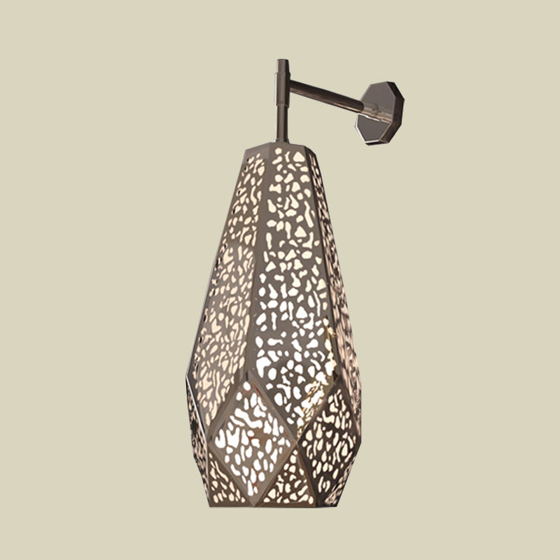 Chrome Finish Diamond Wall Sconce Modern 1 Head Stainless Steel Wall Mount Light with Hollow Out Design Clearhalo 'Cast Iron' 'Glass' 'Industrial' 'Modern wall lights' 'Modern' 'Tiffany' 'Traditional wall lights' 'Wall Lamps & Sconces' 'Wall Lights' Lighting' 702637