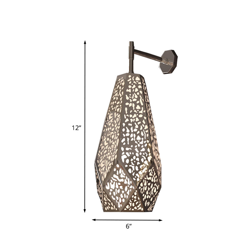 Chrome Finish Diamond Wall Sconce Modern 1 Head Stainless Steel Wall Mount Light with Hollow Out Design Clearhalo 'Cast Iron' 'Glass' 'Industrial' 'Modern wall lights' 'Modern' 'Tiffany' 'Traditional wall lights' 'Wall Lamps & Sconces' 'Wall Lights' Lighting' 702638