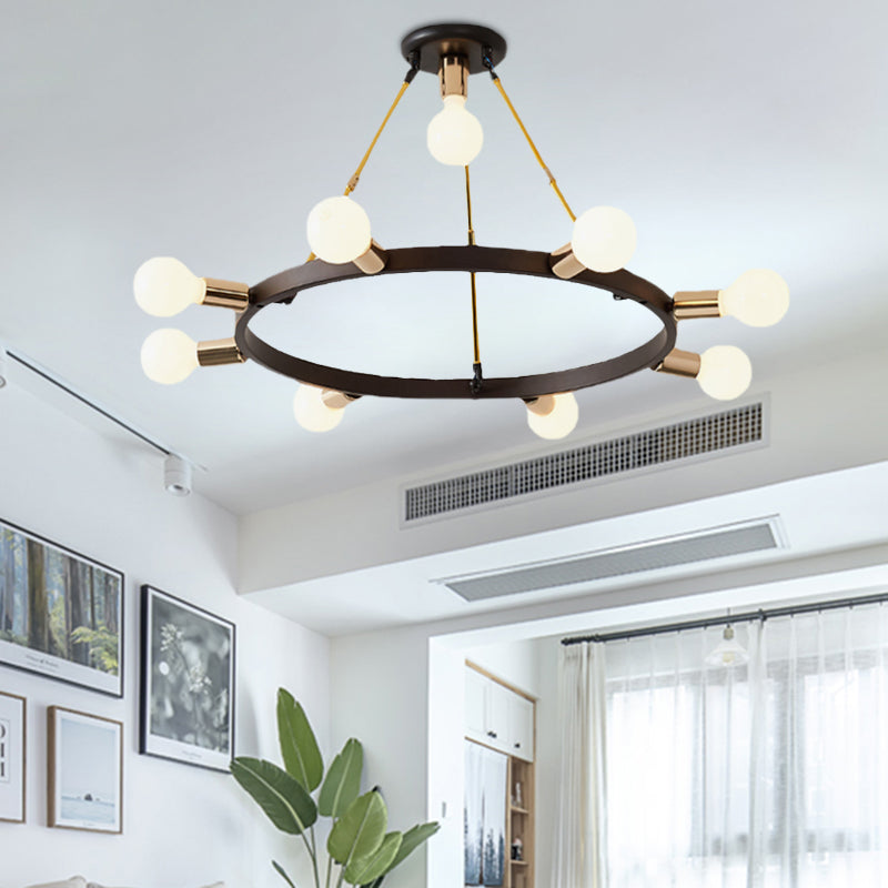 Metal Loop Chandelier Pendant Light Minimalist 7/9-Head Black and Gold Hanging Ceiling Lamp for Bedroom 9 Black-Gold Clearhalo 'Ceiling Lights' 'Chandeliers' 'Modern Chandeliers' 'Modern' Lighting' 702831