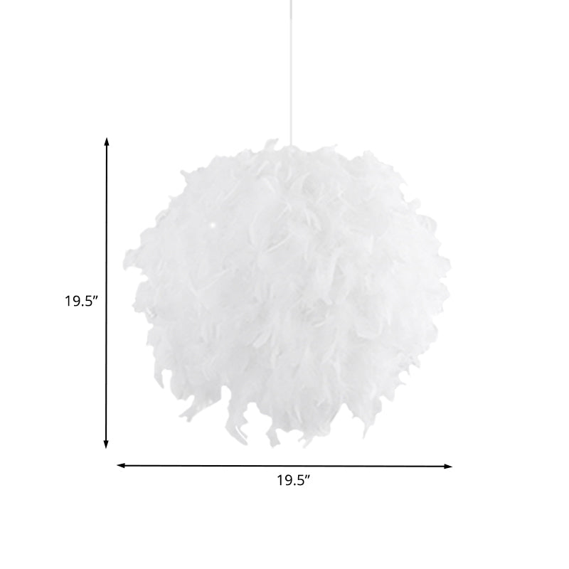 3/4 Lights Bedroom Ceiling Pendant Light Modernist White Chandelier Lamp with Feather Ball Fabric Shade Clearhalo 'Ceiling Lights' 'Chandeliers' 'Modern Chandeliers' 'Modern' Lighting' 702860