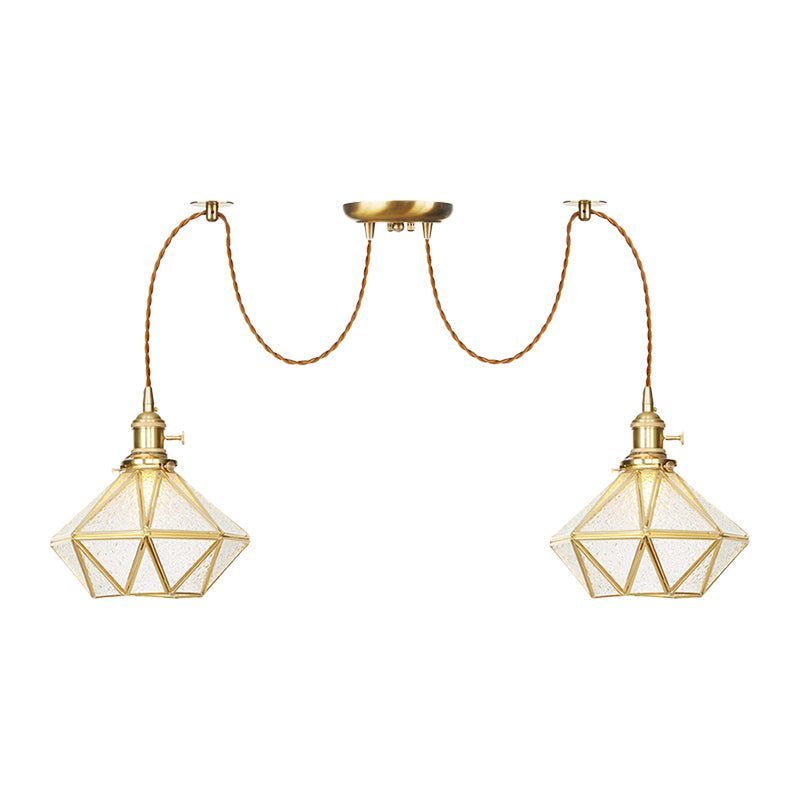Gold 2/3/4 Heads Multiple Hanging Light Traditional Clear Water Glass Diamond Swag Pendant Lamp Fixture Clearhalo 'Ceiling Lights' 'Glass shade' 'Glass' 'Pendant Lights' 'Pendants' Lighting' 727821