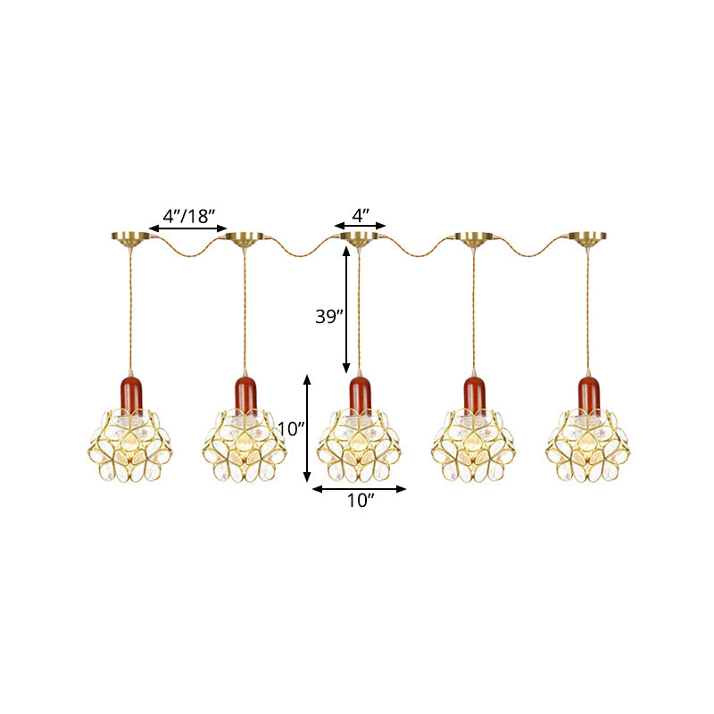 Metal Gold Cluster Pendant Light Floral 3/5/7 Heads Tradition Series Connection Hanging Ceiling Lamp Clearhalo 'Ceiling Lights' 'Close To Ceiling Lights' 'Glass shade' 'Glass' 'Pendant Lights' 'Pendants' Lighting' 727867