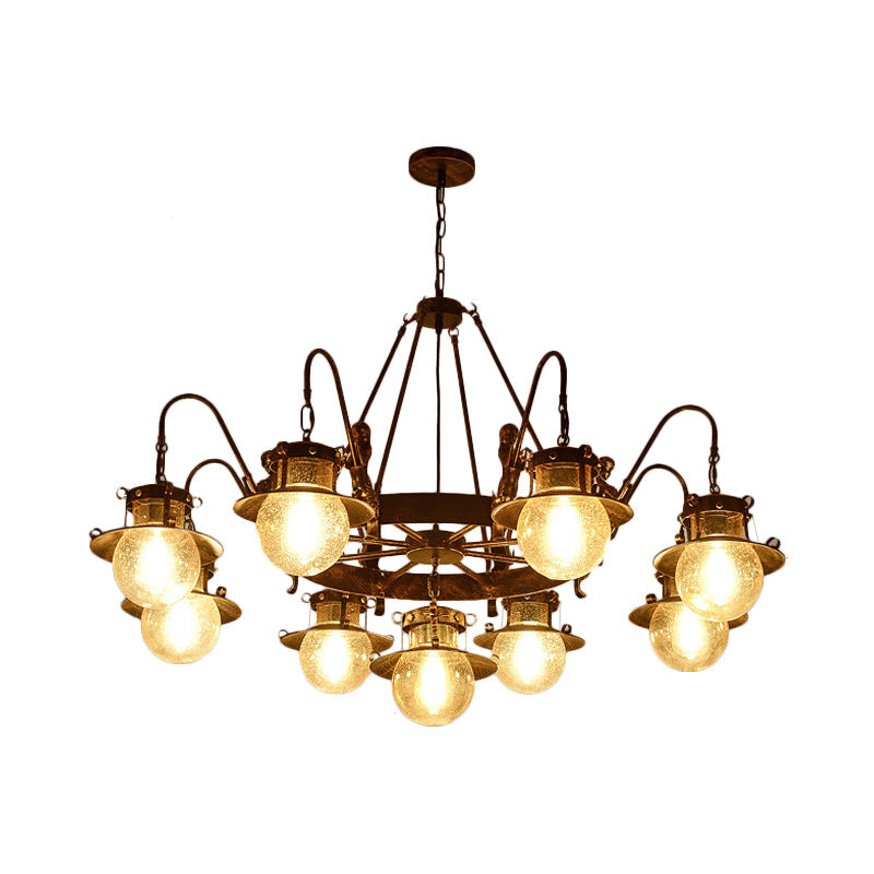 7/8 Bulbs Clear Glass Chandelier Light Country Rust Spherical Restaurant Pendant Lamp with Metal Mermaid Arm Clearhalo 'Ceiling Lights' 'Chandeliers' Lighting' options 727950