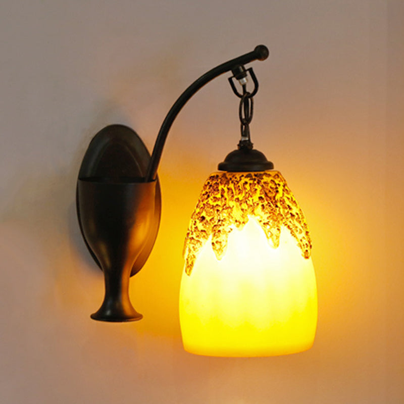 1 Head Wall Hanging Light Countryside Elongated Dome Resin Sconce Lighting in Black with Curved Arm Clearhalo 'Wall Lamps & Sconces' 'Wall Lights' Lighting' 728248