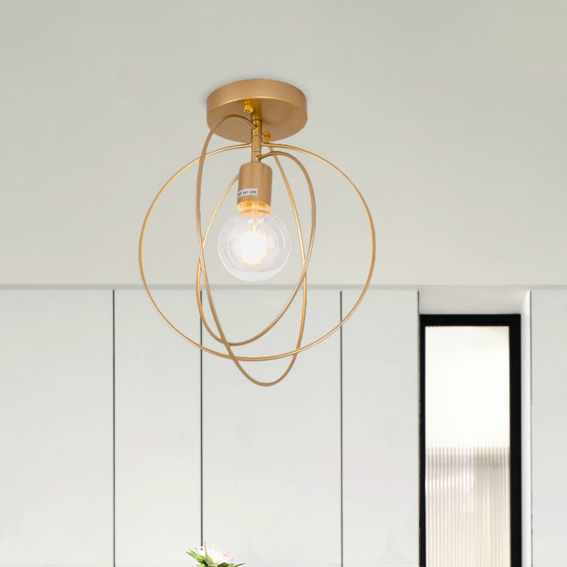 Metallic Rings Semi Flush Light Retro Stylish 1 Head Corridor Semi Flush Mount Lighting with Open Bulb in Black/Gold Clearhalo 'Ceiling Lights' 'Close To Ceiling Lights' 'Close to ceiling' 'Flush mount' 'Industrial Flush Mount' Lighting' 728256